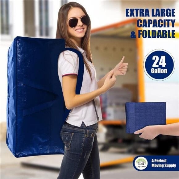 4 Pack Heavy Duty Extra Large Moving Bags with Backpack Straps - Strong Handles - Picture 6 of 8